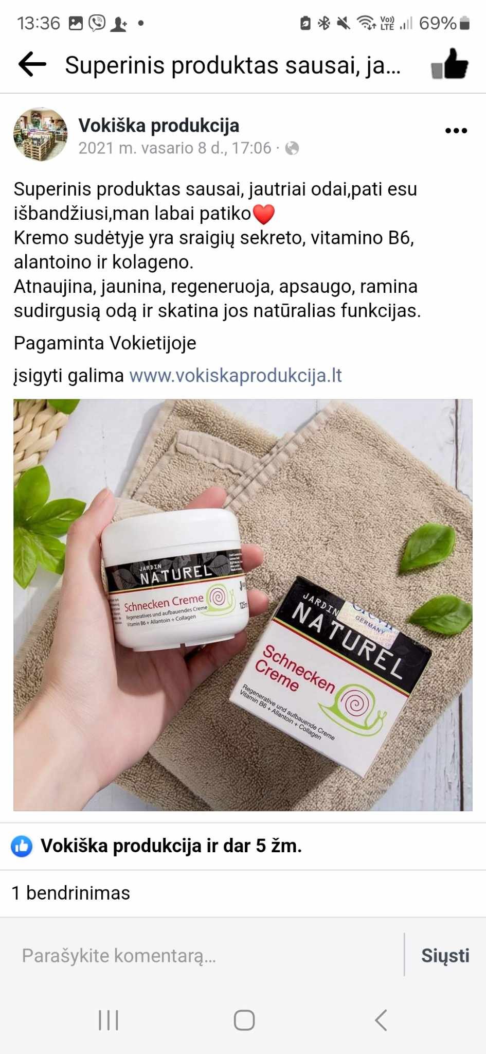 Kremas veidui su sraigių sekretu Jardin “Naturel”, 125 ml. - Image 3